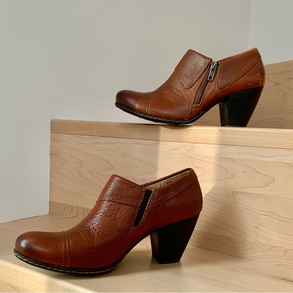 NEW b.ø.c. BORN | 7.5 | C48706 Women Brown Leather Zip Cap Toe  Heel Shoe Bootie